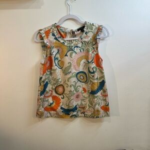 Colorful Floral Sleeveless Silk Blouse